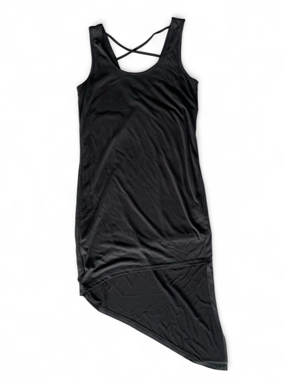 Splendid Black Asymmetrical Tank Dress with Crisscross Back